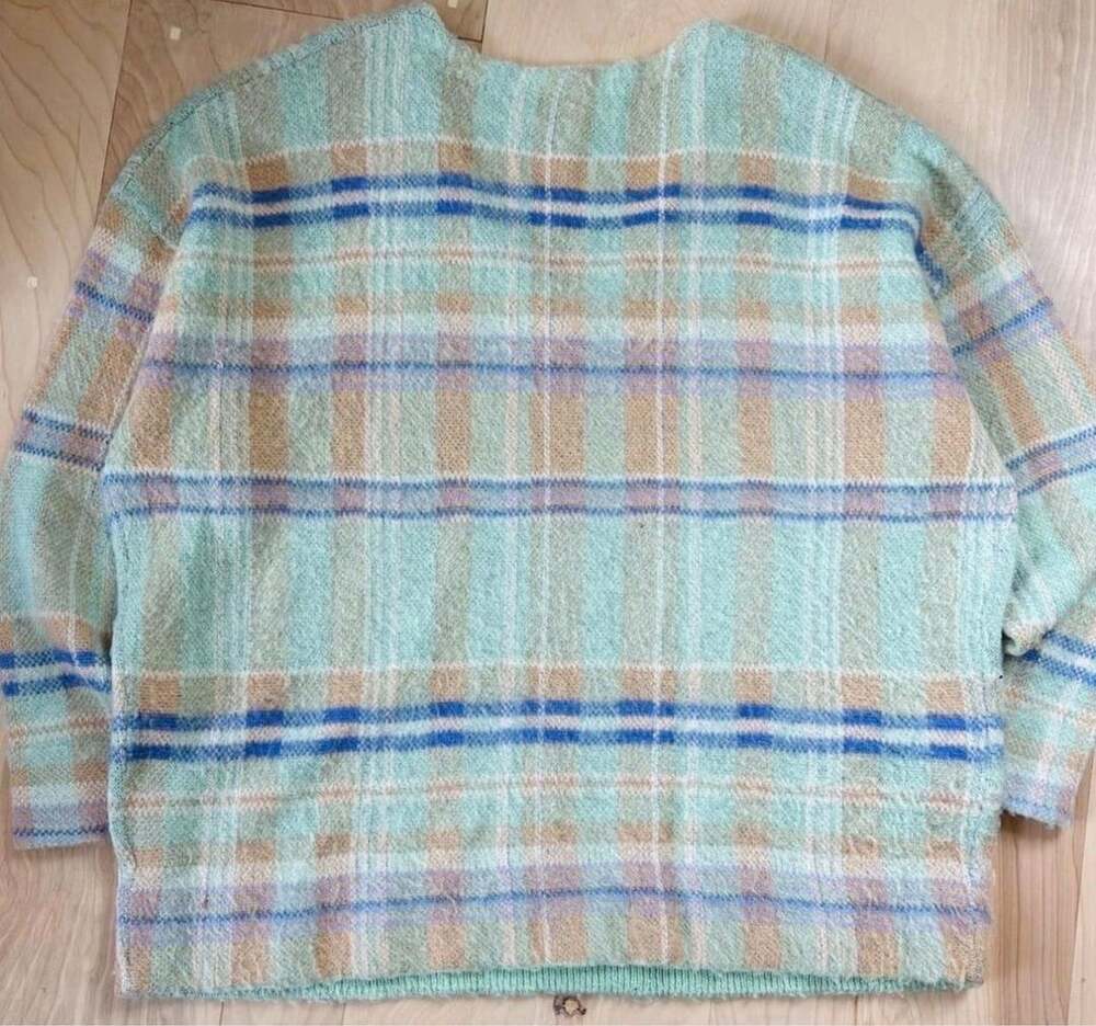Free People Primrose Plaid Sweater V-Neck Oversized Heavy Knit Large - Picture 7 of 7